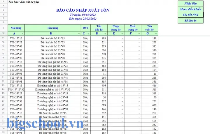 Mẫu Bảng Theo Dõi Nhập Xuất Tồn Bằng Excel