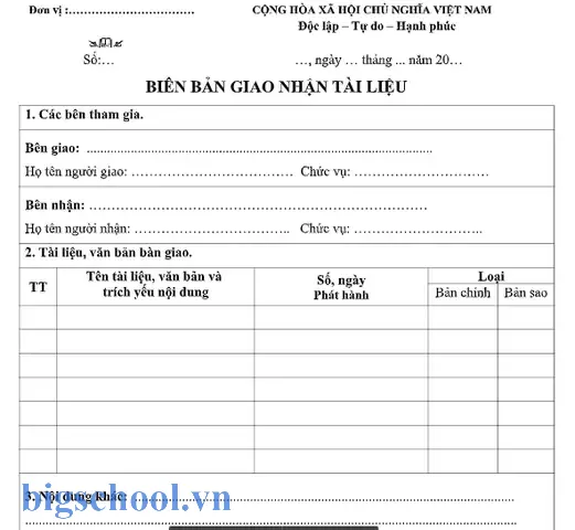 Mẫu Biên Bản Bàn Giao Tài Liệu File Excel