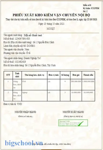 Mẫu Phiếu Xuất Kho Kiêm Vận Chuyển Nội Bộ Excel