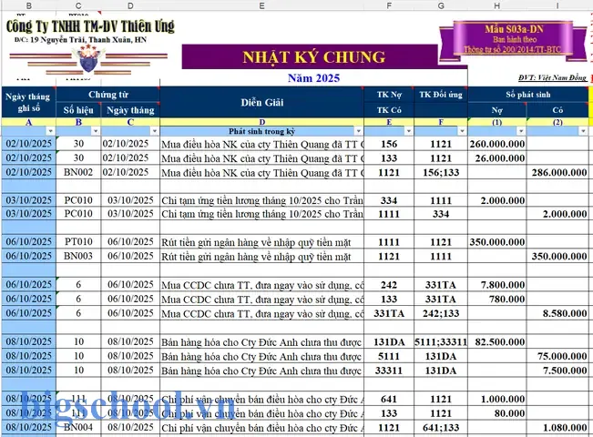 Mẫu Sổ Nhật Ký Chung Theo Thông Tư 133 – Hướng Dẫn Chi Tiết Tạo Và Sử Dụng Excel 17 Mẫu Sổ Nhật Ký Chung Theo Thông Tư 133 Excel