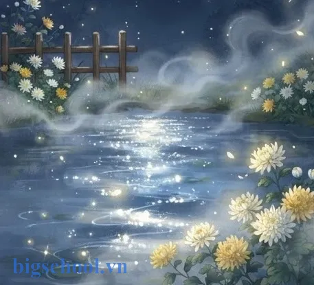 Hình ảnh sương khói và trăng phản chiếu trên mặt ao trong bài thơ Thu ẩm