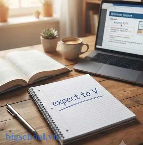 Học viên đang ghi chú cấu trúc câu expect to V trong môi trường học tập