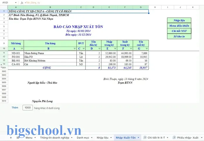 Phần Mềm Excel Quản Lý Xuất Nhập Tồn