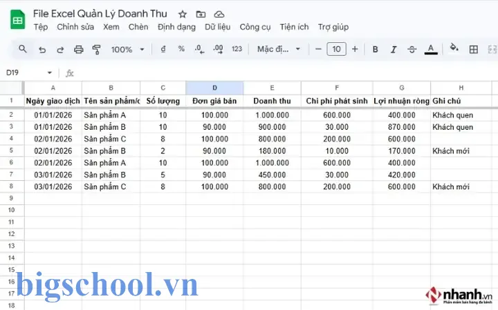 Phần Mềm Quản Lý Doanh Thu Bằng Excel