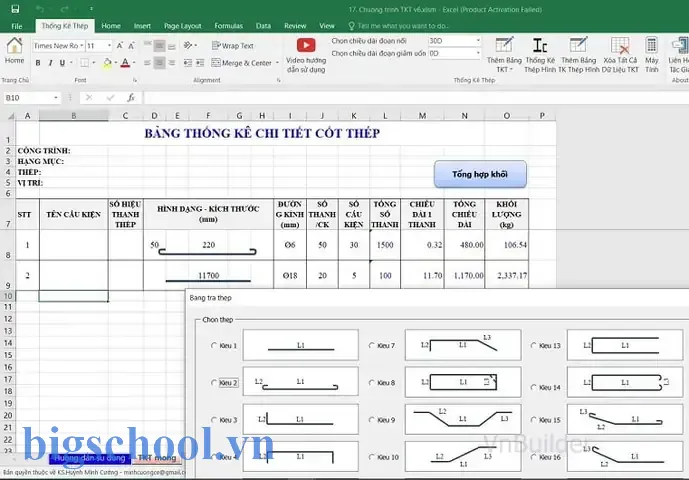 Phần Mềm Thống Kê Thép Bằng Excel Miễn Phí