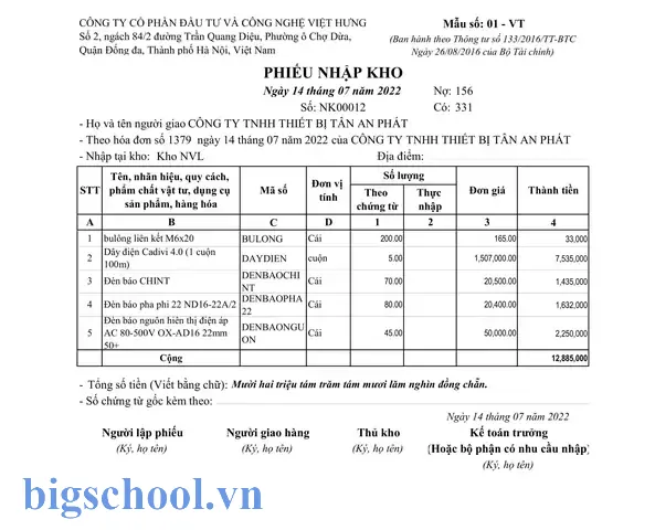Phiếu Nhập Kho Theo Thông Tư 133: Hướng Dẫn Tạo Và Sử Dụng Mẫu Excel 3 Phiếu Nhập Kho Theo Thông Tư 133 Excel