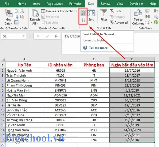 Sắp Xếp Bảng Tính Tăng Dần Trong Excel