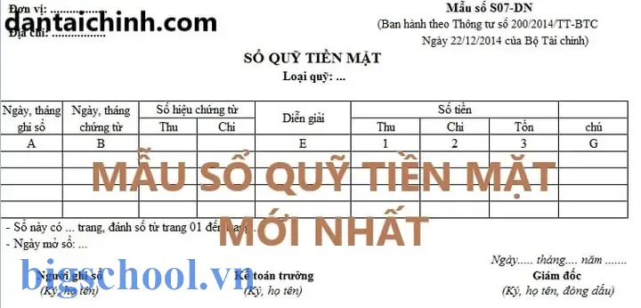 Sổ Quỹ Tiền Mặt Theo Thông Tư 107 Excel