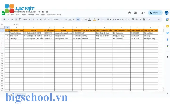 Tạo File Quản Lý Khách Hàng Bằng Excel