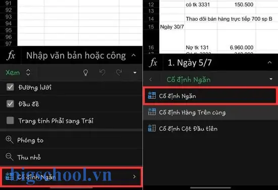 Tắt Cố Định Ngăn Trong Excel Trên Điện Thoại