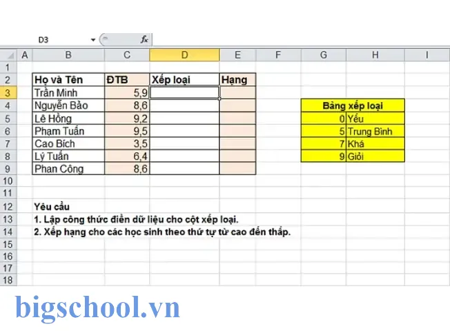 Tính Tổng Số Học Sinh Xếp Loại Trong Excel