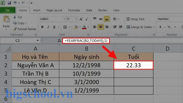 Tính Tuổi Theo Ngày Tháng Năm Sinh Trong Excel 3 Tính Tuổi Theo Ngày Tháng Năm Sinh Trong Excel
