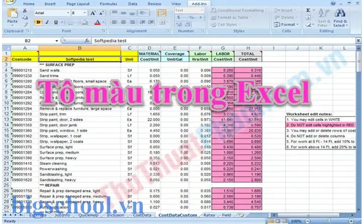 Tô Màu Ô Trong Excel Bằng Phím Tắt