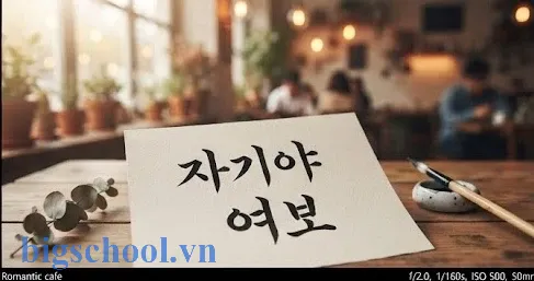 Từ vựng tiếng Hàn về tình yêu thể hiện trên giấy ghi chú tinh tế