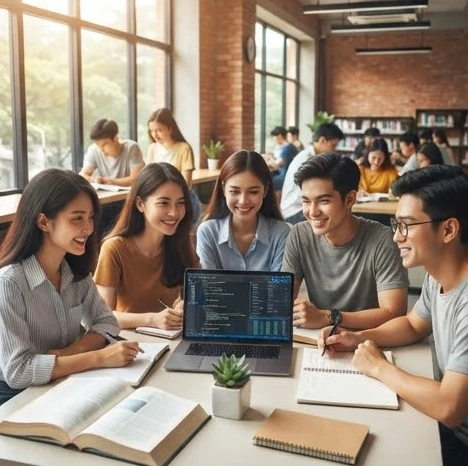 Hình ảnh thanh niên Việt Nam hiện đại đang học tập và phát triển dưới sự dẫn dắt của Đảng