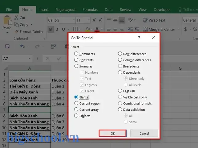 Xóa Các Dòng Không Có Dữ Liệu Trong Excel